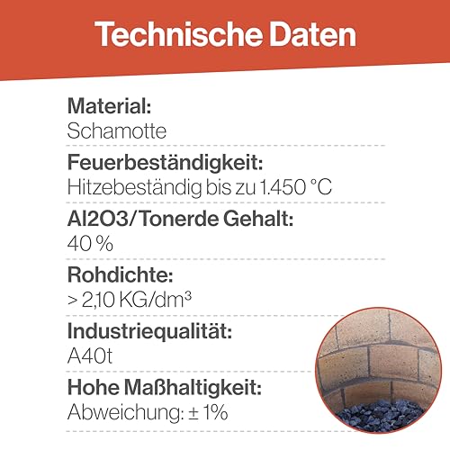 Feuerfest 123- Schamottstein Radial, für den Bau von Öfen und Kaminen, Einsatz im Feuerfestbau, hohe Materialdichte und Wärmespeicherfähigkeit-6
