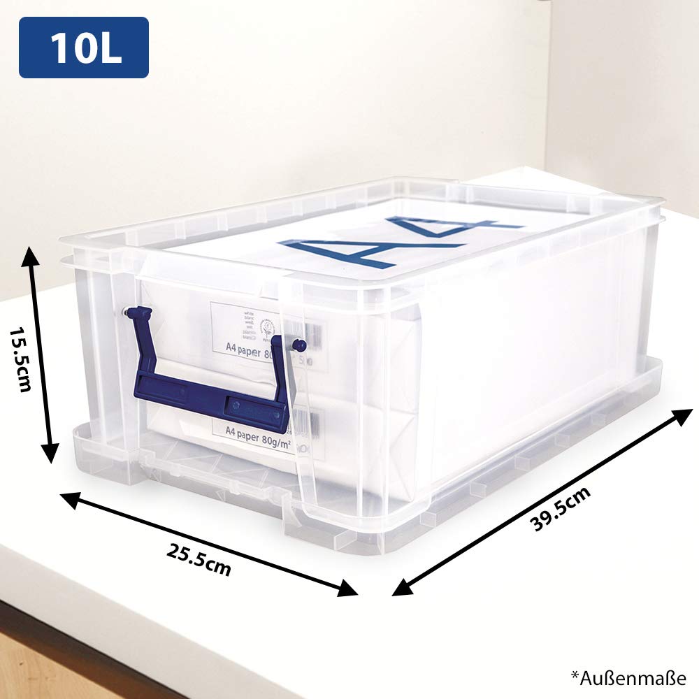 BANKERS BOX ProStore Aufbewahrungsbox mit Deckel 10 Liter aus Plastik (Innenmaße 14 x 34 x 21.5cm), 4 Stück