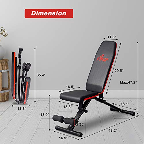 FISUP Weight Bench, Adjustable Workout Bench With Fast Folding, Multi-Purpose Utility Bench Press For Full Body Strength Training Home Gym