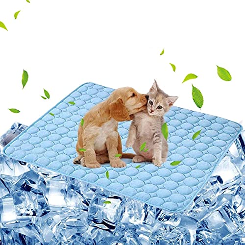 ひんやり ペット用シーツ 冷感 シーツ メッシュ 夏用 ペット用 冷感シーツ 犬 猫 ペット 接触冷感シーツ マット 寝具 冷感敷きパッド 速乾 消臭 滑り止め 介護 丸ごと洗える 繰り返し利用可能 中型 大型 犬・猫 犬用 2枚入り (ブルー, Lサイズ (x 2))