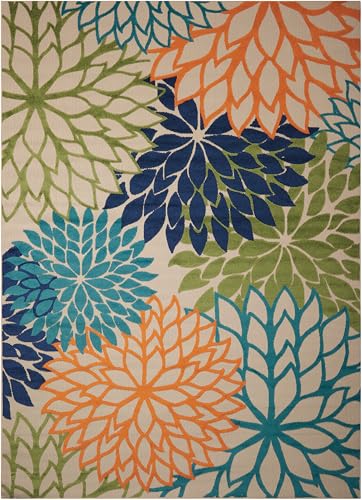 Nourison Home Aloha Indoor/Outdoor Multicolor 9'6" x 13' Area Rug, Tropical, Botanical, Easy Clean, Non Shedding, Bed Room, Living Room, Dining Room, Deck, Backyard, Patio (9x13)