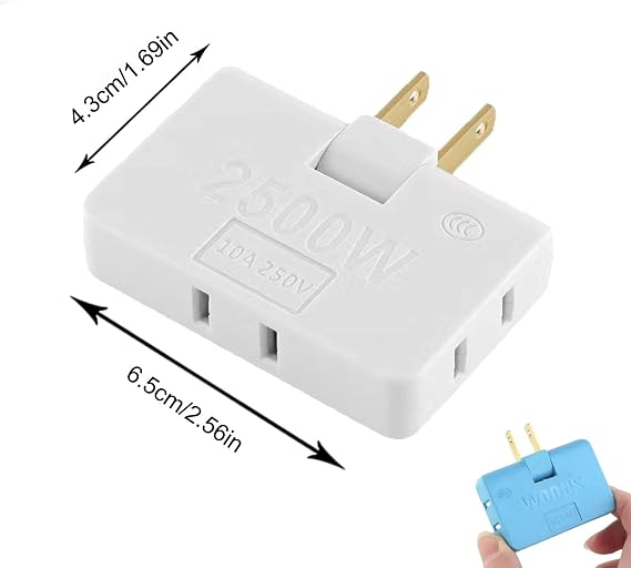 3 Way Flat Wall Plug Outlet Extender - 2 Prong Rotatable Socket Mini Plug Adapter,180 Degrees Rotatable Socket Converter,Flat Wall Outlet Extender Ac Adapter - Perfect for Home and Travel (3PCS)