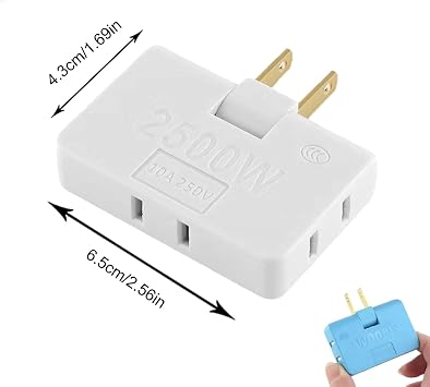 3 Way Flat Wall Plug Outlet Extender - 2 Prong Rotatable Socket Mini Plug Adapter,180 Degrees Rotatable Socket Converter,Flat Wall Outlet Extender Ac Adapter - Perfect for Home and Travel (3PCS)