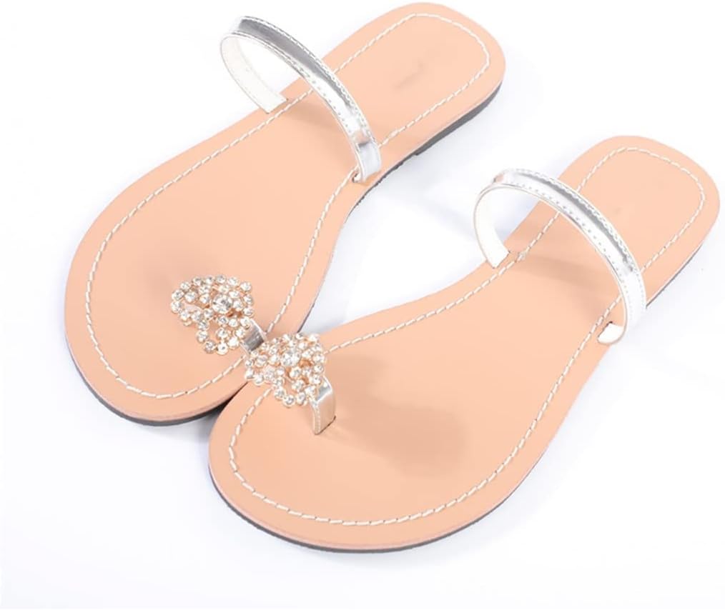 Suwequest Women Beach Shining Slipper Summer Diamond Sandals T-Strap Thong Flip Flops Shoes