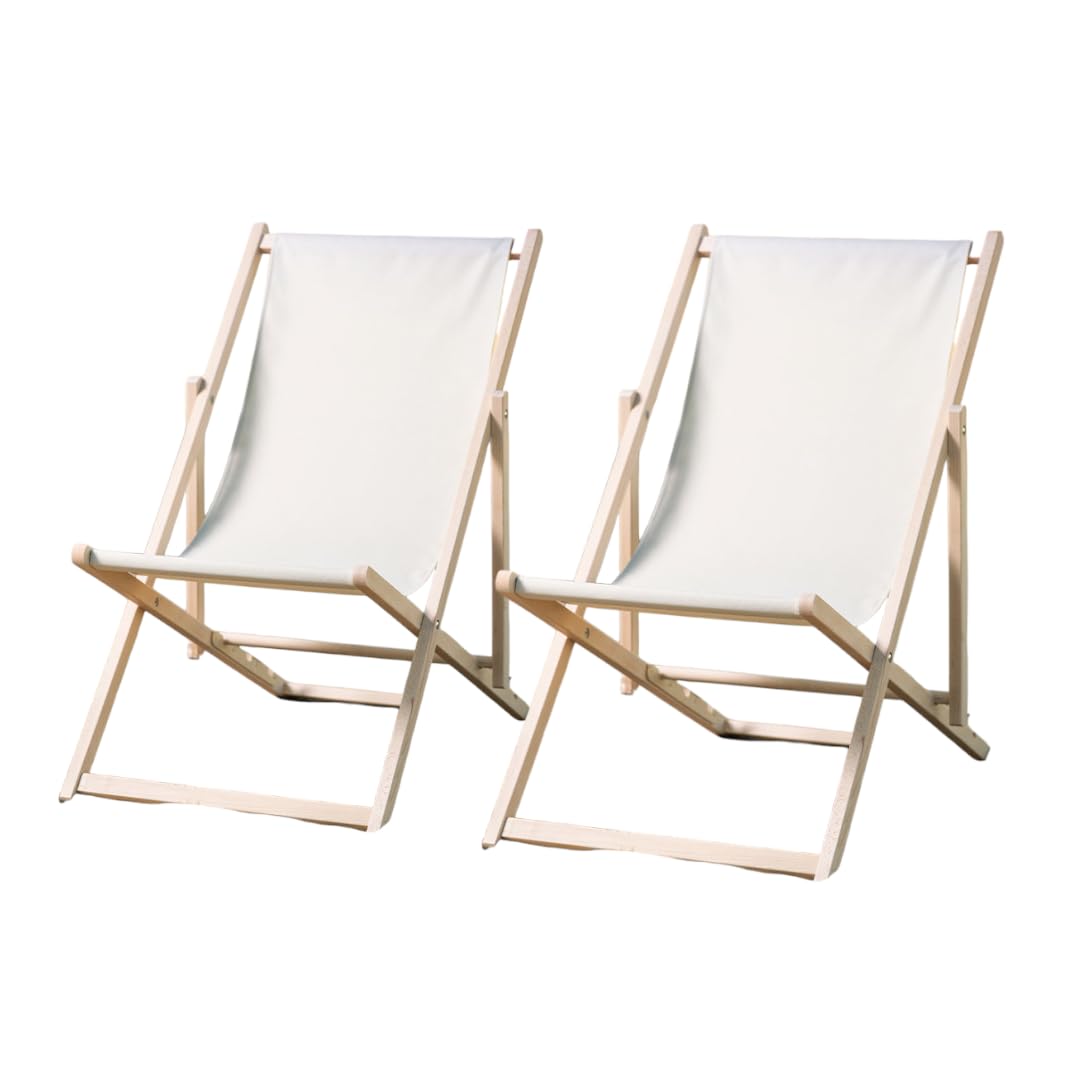 Pincho Tumbona de Madera para jardín, Acacia, Medidas 59x100x94 cm, Asiento Beige, Respaldo reclinable, 3 Posiciones, Mecedora jardín Exterior, Mueble terraza (2)