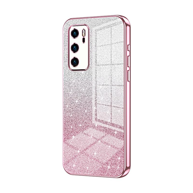 PREDCFVY Funda protectora híbrida para Huawei P40, con purpurina transparente, galvanoplastia, delgada, transparente, antiarañazos, absorción de golpes, parachoques de TPU (rosa)