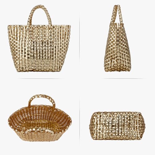 Image of YYW Woven Bag for Women, Shiny Leather Tote Bag, Small Basket Handbag Women Clutch Purse