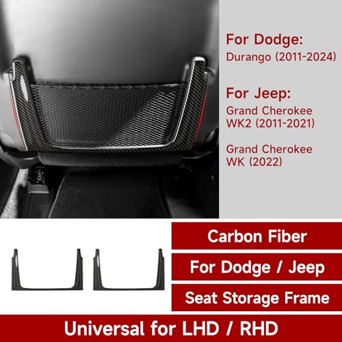Image of Car Seat Back Storage Decor Frame Decals for 2011-2024 Dodge Durango / 2011-2021 Jeep Grand Cherokee WK2 Accessories Carbon Fiber Stickers
