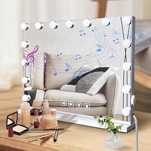 Hollywood Vanity Mirror with Lights and Bluetooth Speaker, 15 Dimmable LED Bulbs Lighted Makeup Mirror with Detachable 10X Magnification Mirror, 3 Color Lights, Support for Answering Calls