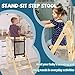 Foldable Toddler Tower, 3 Adjustable Height Toddler Standing Tower, Wooden Kids Kitchen Stool Helper with Safety Rails, Space Saving Kids Step Stool - Ages 18 Months to 6 Years