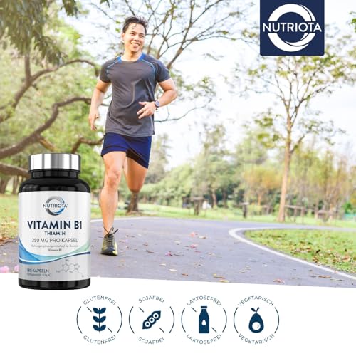 Vitamin B1 (Thiamin) Hochdosiert 250 mg Kapseln – 180 Kapseln – Veganfreundlich – Von Nutriota