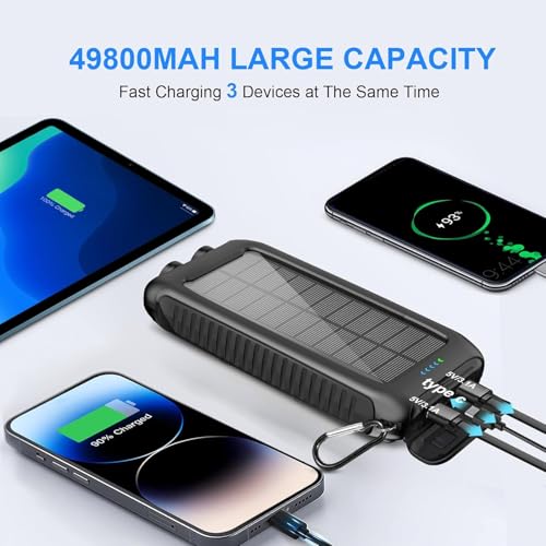 Image of Solar-Charger-Power-Bank-49800mAh Portable Solar Phone Charger with LED Flashlight /15W Fast Charge USB C Waterproof External Backup Battery Pack for All Cell Phones & Electronic Devices