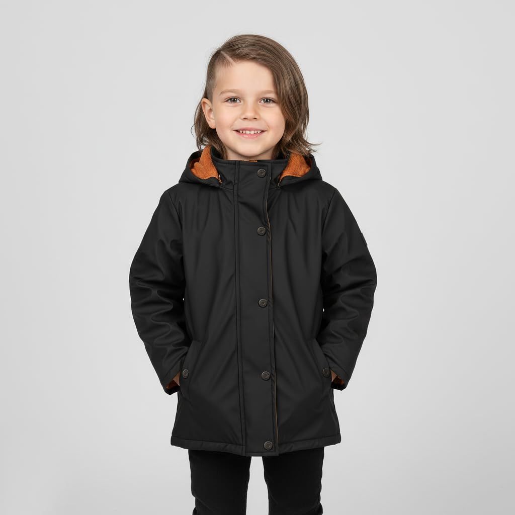 Hunter Regenjacke für Jungen, mit Plüsch gefüttert, wasserdichter Kapuzenmantel für Kinder, Kleinkinder, große Jungen, kaltes Wetter Oberbekleidung (2T-12)