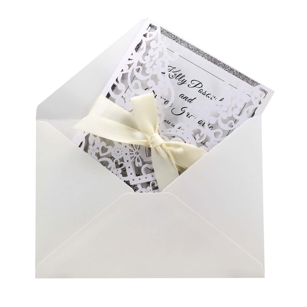 MLIGHT 50 Invitaciones De Boda Cortadas Con Láser En Blanco Y Negro Con  Sobres, Tarjetas De Invitación Huecas De 5 X 7.3 Pulgadas Para Boda,  Despedida De Soltera, Compromiso, Cumpleaños, Dulce, image size:1000x1000