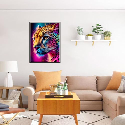 Image of HEIBAGO Animal Diamond Painting Kits for Adults, 5D DIY Animal Full Drill Round Diamond Art Kits with Leopard Diamond Painting, Diamond Dots Perfect for Home Wall Decor 12x16inch