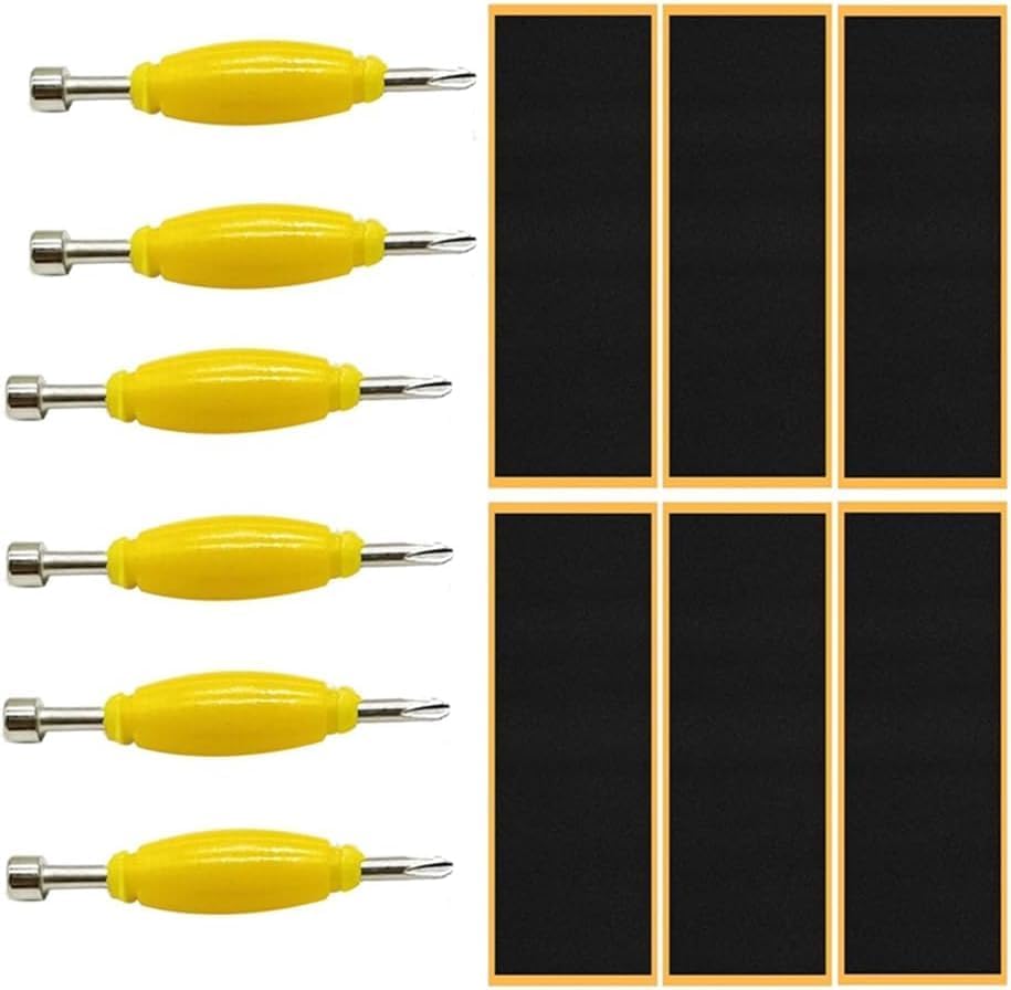 Jizlan 12 Pack Fingerboard Grip Tape Sticky Foam Sticker Replacement + Screwdriver Tool Nut Driver Replacement for Finger Skateboards Accessories