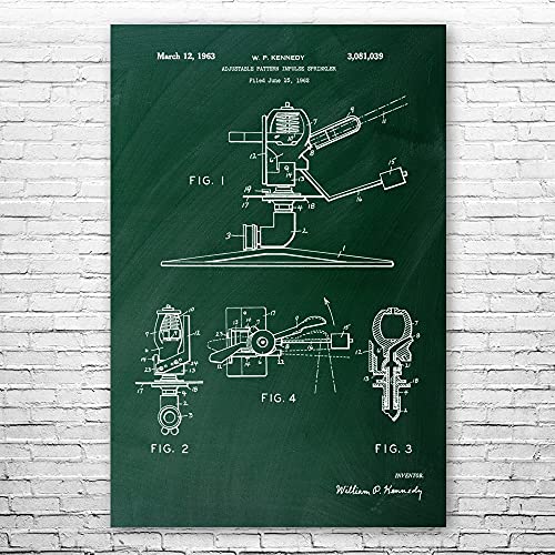 Impulse Sprinkler Poster Print, Sprinkler Blueprint, Lawn Care Art, Landscaper Gifts, Hardware Store Art, Garage Decor Green Chalkboard (12 inch x 16 inch)