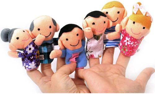 TOOGOO(R) Juego de 6 Marionetas de Dedo - Familiares Incluyen Madre, Padre, Abuelo, Abuela, Hermano, Hermana con Lazo de Cable