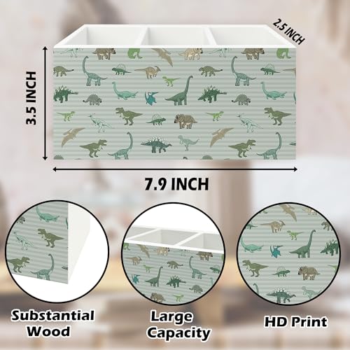 Image of Dinosaur Gifts Pen Pencil Holder Organizer for Desk, Dinosaur Gifts for Boys Kids, Dino Striped Wooden Box Signs Decorations for Home Classroom Kids Boys Room Bedroom Desk Tabletop