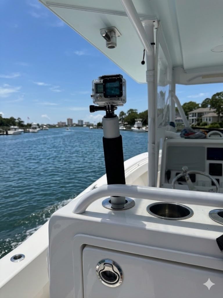 Rod Holder Camera Mount, 18” Aluminum Pole, 1/4”-20 Camera Screw, Fits 1.5” Rod Holder, Adjustable Action/DSLR Mount for Boat Fishing Videos