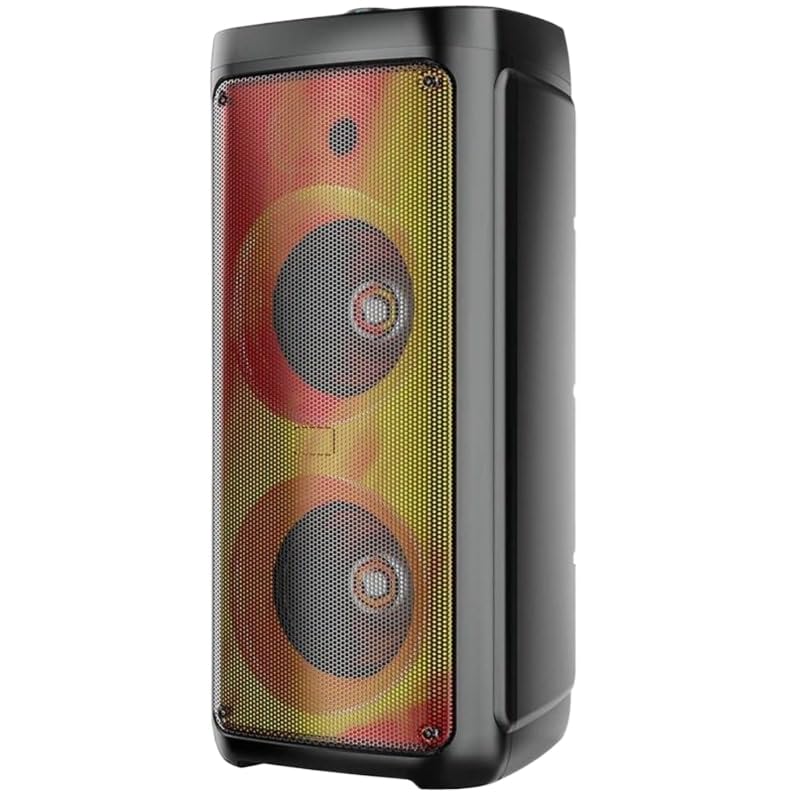 high-Power Dual 8 Bluetooth Speaker with RGB Flame Lights Wireless mic