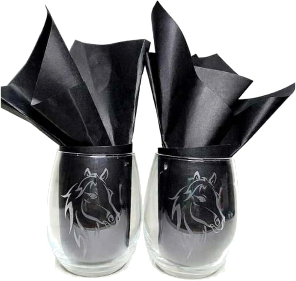 Etched Horse Stemless Wine Glass Set, Equine Gift