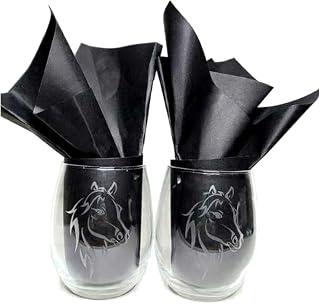 Etched Horse Stemless Wine Glass Set, Equine Gift