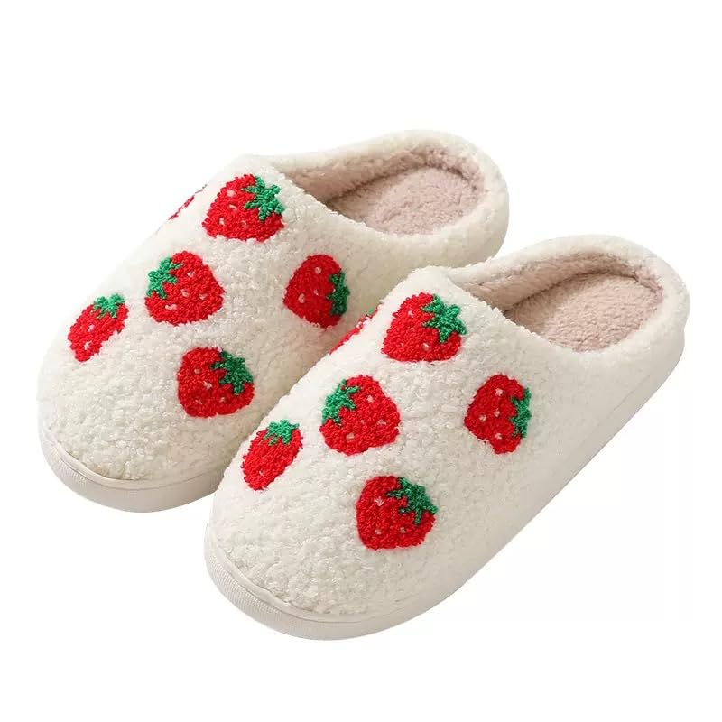 Unisex Xmas Elk Shoes Santa Reindeer Cute Strawberry Cartoon Christmas Tree Pink Bow Memory Foam Soft Plush House