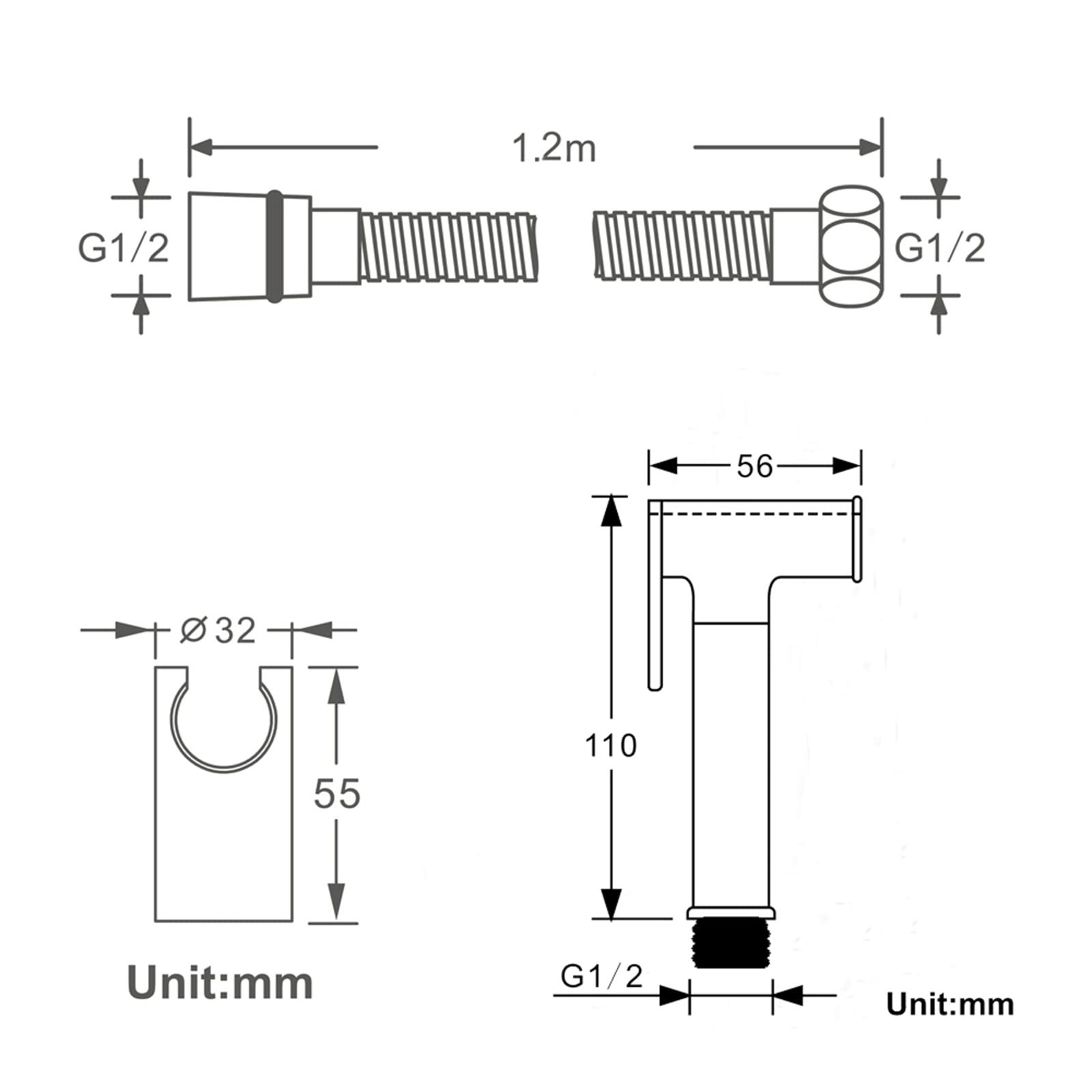 Rociador De Mano Rociador De Pañales De Tela for Bebés De Latón Cabezal De Rociador De Inodoro Portátil De Mano Con Manguera Y Soporte, for Lavado Femenino, Lavado De Mascotas, Fácil De Instalar,Negro