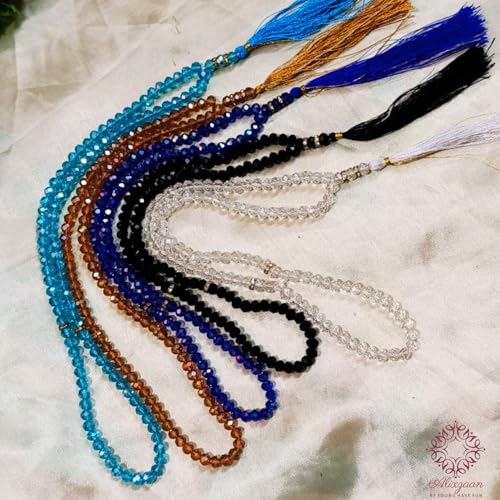 Image of Islamic Prayer Crystal Beads Tasbeeh with Silk Tassel, Dhikar Best Gift of Hajj Umrah, Ramadan as Sadqa-e-Jariya Set of 5 Multicolour Gemstone Tasbih Unisex Adult