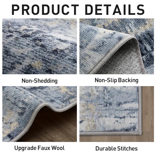 2'6''x8' Runner Rugs Washable Rug: Modern Abstract Hallway Runner Rug Indoor Soft Low Pile Thin Carpet Anti-Skid Non-Shedding Carpets for Kitchen, Entryway, Laundry, Bedroom - Blue Gold