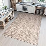 TAPISO Floorlux Alfombra de Salón Habitación Cocina Entrada Recibidor Dormitorio Infantil Oficina Diseño Moderno Beige Crema Diamantes Sisal Pelo Corto 60 x 110 cm