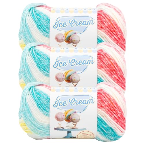Lion Brand Yarn, Ice Cream Crochet Yarn, Funfetti, Multicolor, 3 Pack
