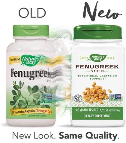 Nature's Way Fenugreek Seed 610 mg, Non-GMO Project Verified, TRU-ID Certified, Vegetarian, 180 Count, Pack of 2