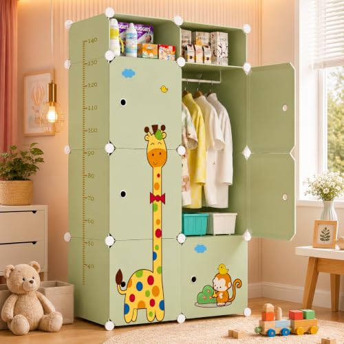 Image of 8 Door Foldable Plastic Wardrobe for Clothes Baby Cupboard for Clothes Storage, Wardrobe for Kids, Plastic Almirah, Collapsible Wardrobe for Living Room (Green-S3, 6+2-Door)