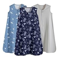 PHF Soft Baby Sleep Sack 6-12 Months 100% Organic Cotton Wearable Blanket, 2-Way Zipper 0.5 TOG Toddler Sleeping Sack 3 Pack, Comfy Sleep Bag for Baby Boys Girls, Navy Space (Medium)