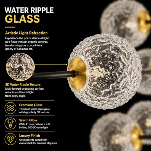 Image of Sputnik Chandeliers with Glass Shades,Modern 8 Light Chandelier for dinging Room, Black G9 Pendant Lighting Fixture,Mid Century Hanging Ceiling Light for Kitchen Island,Living Room