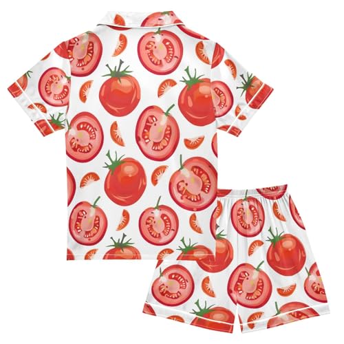 ALAZA Red Tomato Slices Pajamas Satin Pajama Set Short Sleeve Button Down Sleepwear2