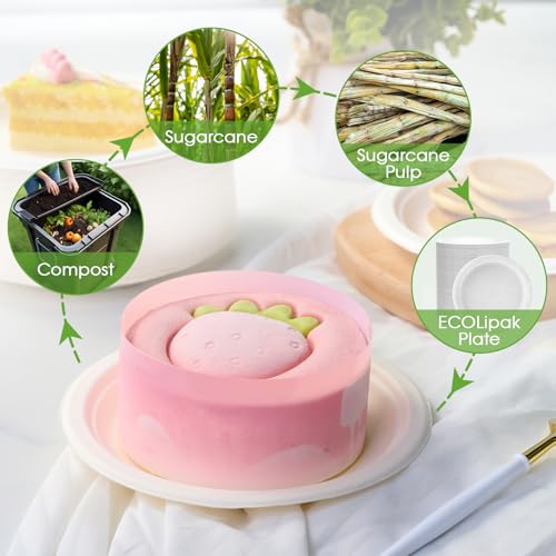 ECOLipak 6 Inch Disposable Compostable Small Paper Plates, 200 Pack Recycled Sugarcane Bagasse Biodegradable Heavy Duty Mini Dinner Appetizer Cake Dessert Plates for Party(White) - Thumbnail 4