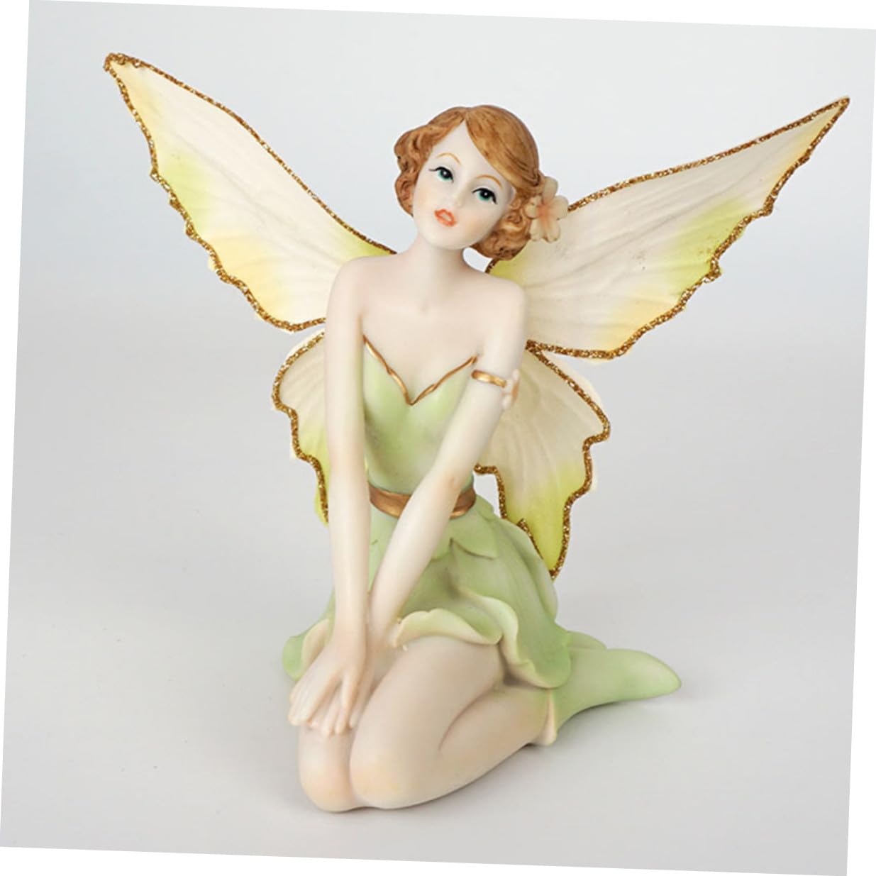 Figura de Ángel Flor Hada de Resina Pintada a Mano, Verde