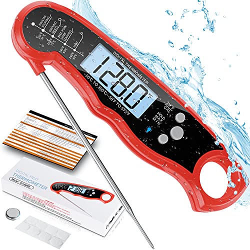 Instant Read Meat Thermometer for Grill and Cooking, Fast & Precise Digital Food Thermometer with Backlight, Magnet, Calibration, and Foldable Probe for Kitchen, Outdoor Grilling and BBQ!