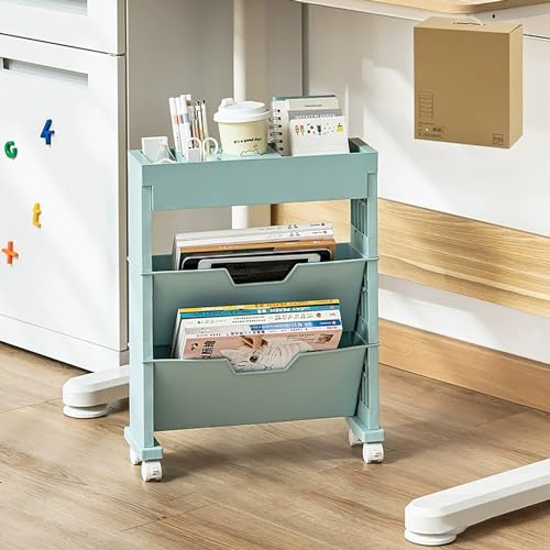 Carrito de estantería móvil, estantería portátil de 3 niveles con ruedas, organizador de aula móvil, ideal para espacios pequeños en sala de estar, dormitorio o estudio