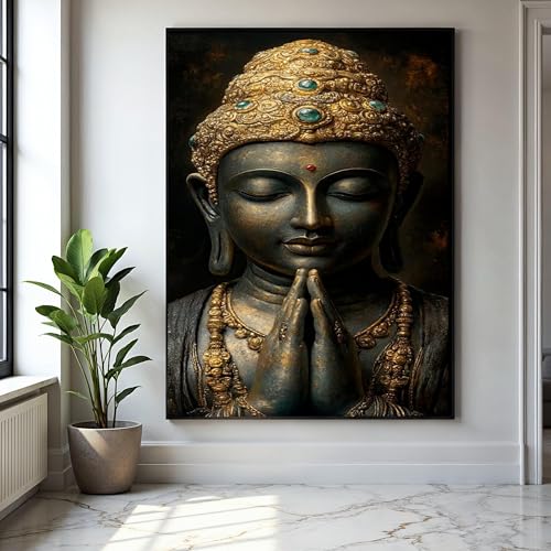 Peinture doree Bouddha sur toile de qualite superieure 50 x 70 cm