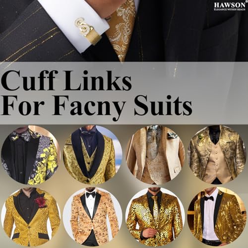 HAWSON Mens Cufflinks with Chain, Personalized A-Z Initial Cuff Links for Groom Husband Father Shirt - 18K Gold4