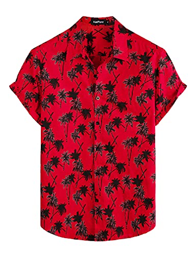La Mejor Selección de Aca Joe los 5 mejores. 44 VATPAVE - Camisas Hawaianas de Manga Corta para Hombre, 100% algodón, diseño Floral, con Botones, Coco Rojo, Large