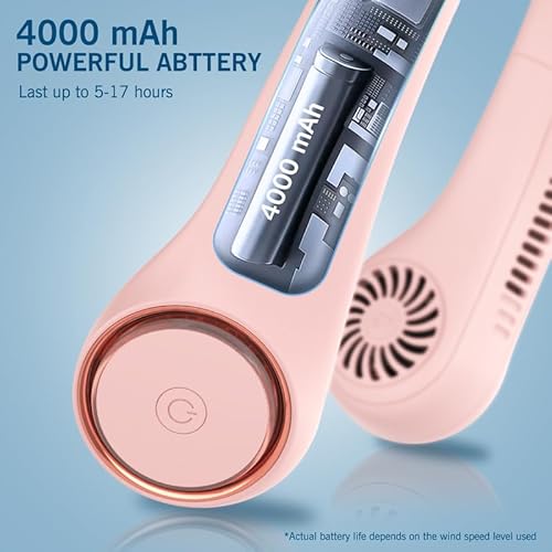 Wowgo Portable Neck Fan, Hands Free Bladeless Fan, 4000 Mah Battery Operated Wearable Personal Fan, 3 Speeds Adjustable, 78 Air Outlets, Headphone Design With Led Lighting Neck Fan For Outdoor Indoor #TOP4