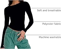 Vista 80 de Blusa corta básica casual para mujer, ajustada, manga larga, cuello redondo, color sólido, para otoño, camiseta ajustada Gris claro