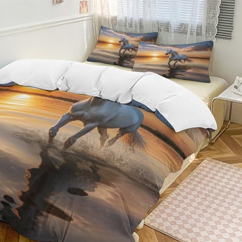 Housse de couette cheval en microfibre douce parure de lit 3 pièces durable
