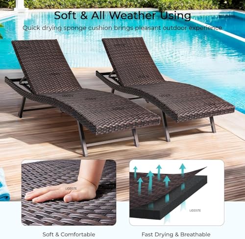 Image of Premium Outdoor Poolside Lounger Set of 2 - Adjustable Backrest Sun Chaise Recliners for Garden, Terrace & Pool Area - Weather-Resistant & Durable - Black