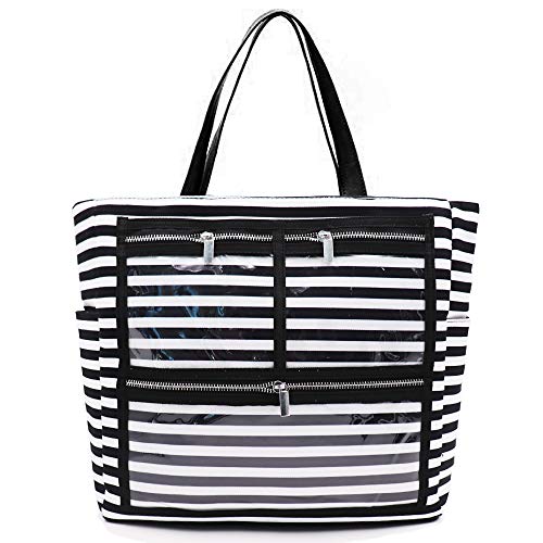 Striped Canvas Display Bag Handbag Purse Essential Oils Carrying Bag Reps Business Bag With Smooth Zipper and Multiple Display Windows